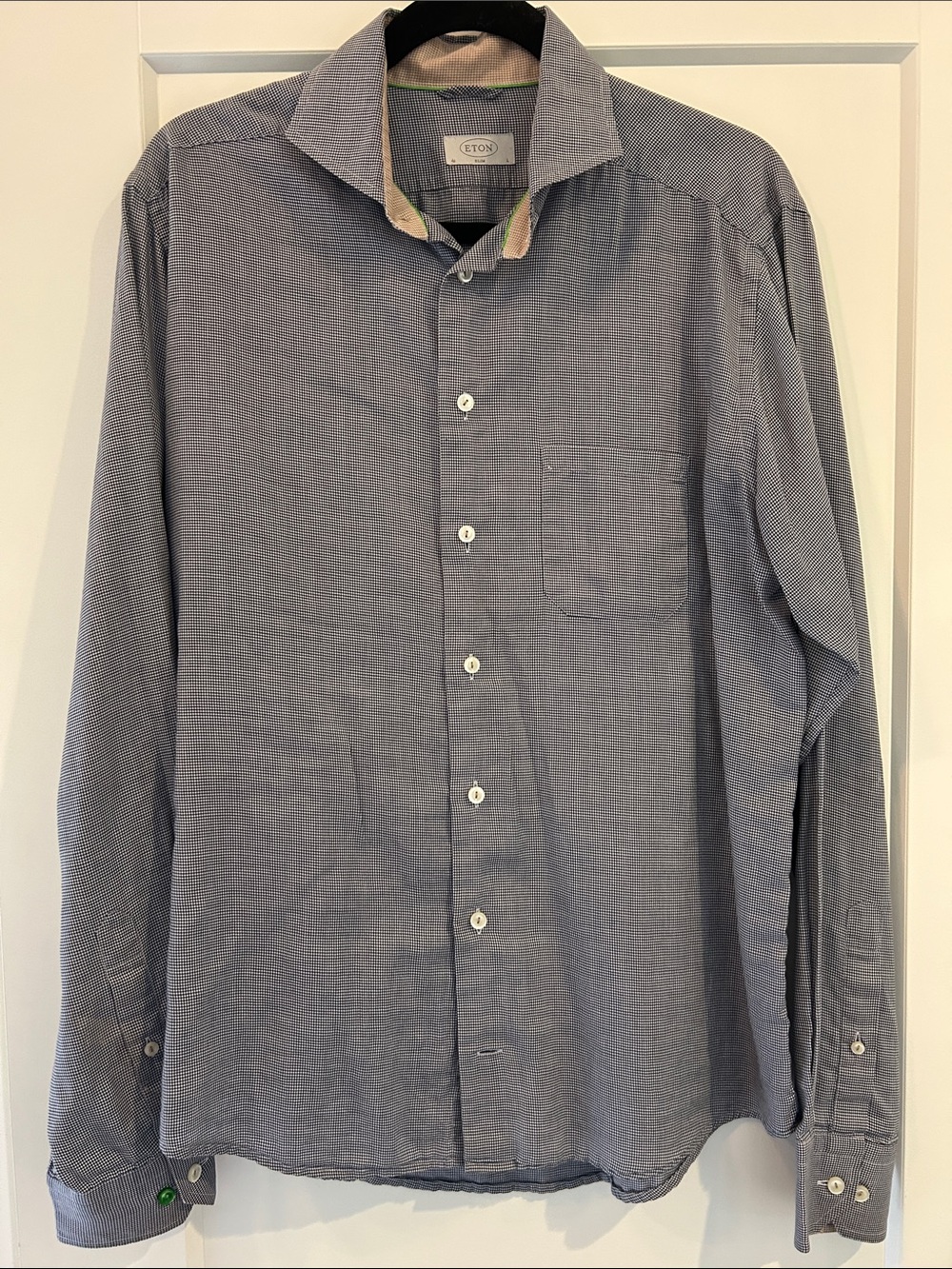 Eton Slim Fit Button-Up Shirt in Micro-Check Indigo